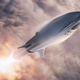 Conceptual view of a SpaceX Starship rocket blasting off.